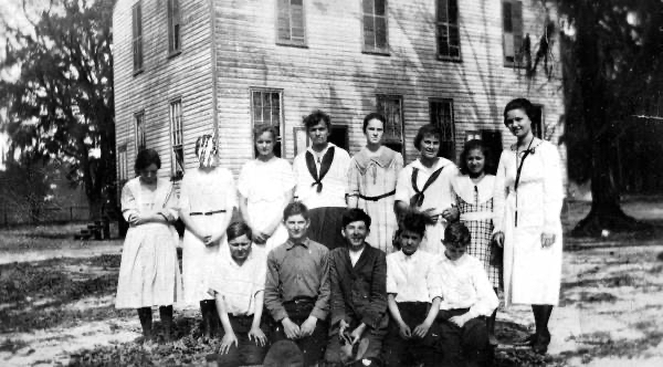 Students in front of Waukeenah Academy, historical photo