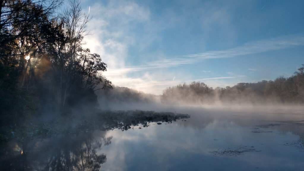 Morning mist rising off the Wacissa River at sunrise